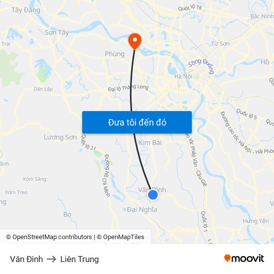 Vân Đình to Liên Trung map