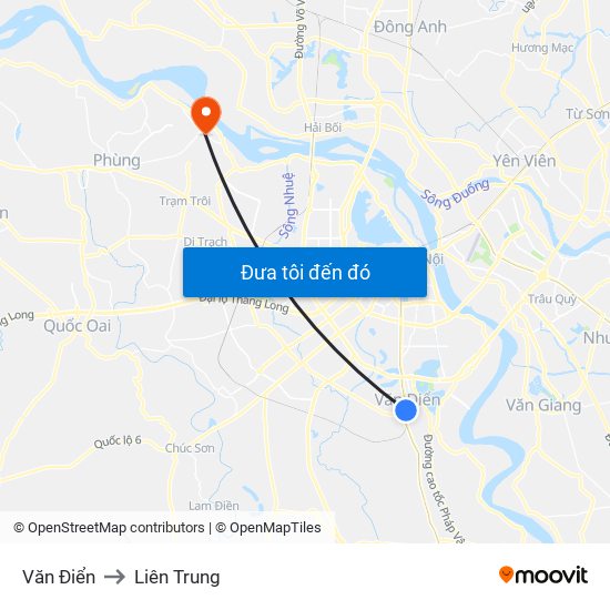 Văn Điển to Liên Trung map