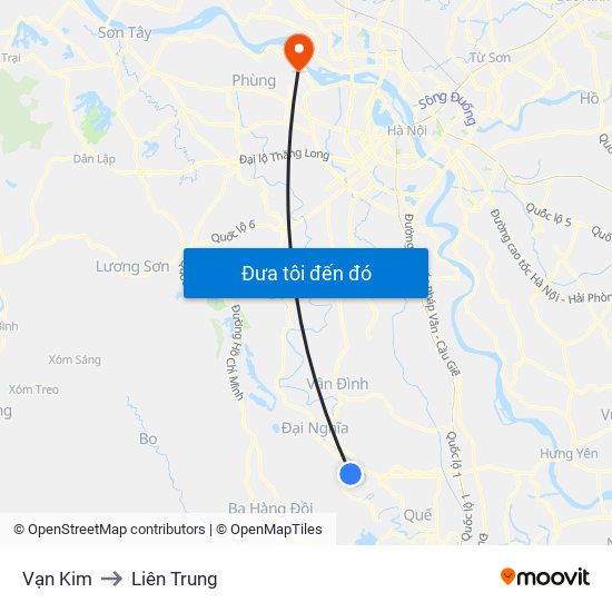 Vạn Kim to Liên Trung map