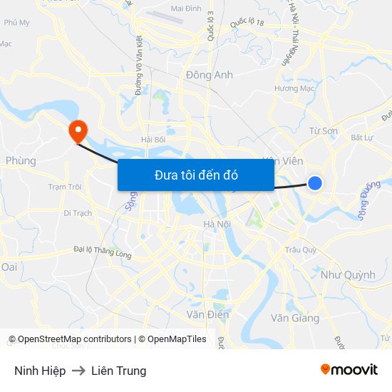 Ninh Hiệp to Liên Trung map