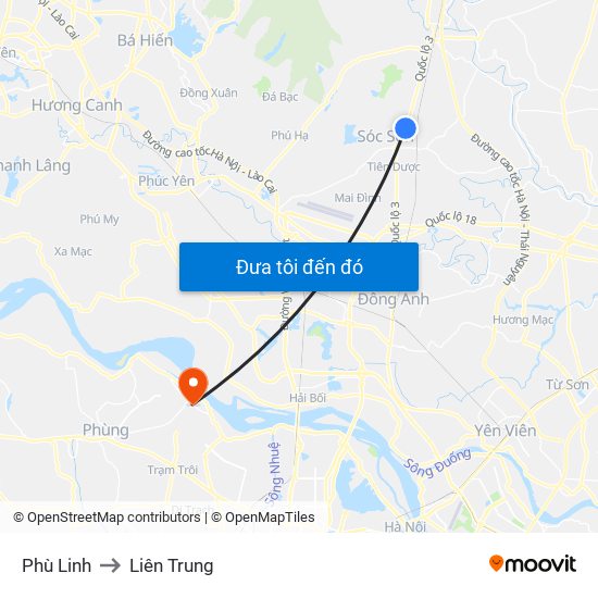 Phù Linh to Liên Trung map