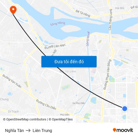 Nghĩa Tân to Liên Trung map