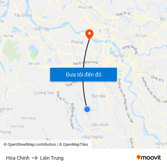 Hòa Chính to Liên Trung map