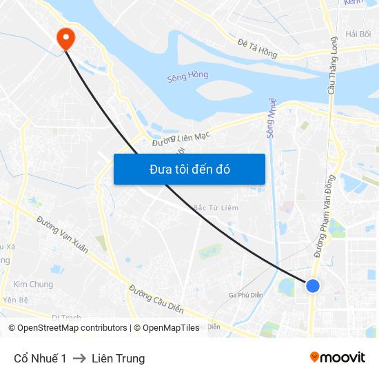 Cổ Nhuế 1 to Liên Trung map