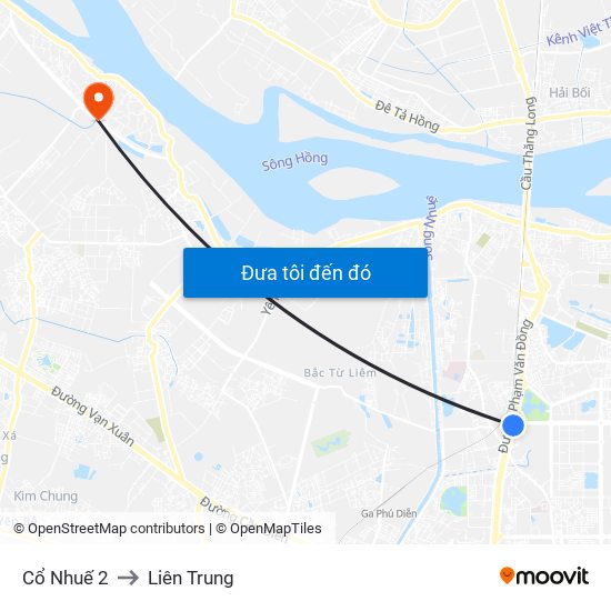 Cổ Nhuế 2 to Liên Trung map