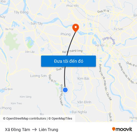 Xã Đồng Tâm to Liên Trung map