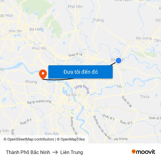 Thành Phố Bắc Ninh to Liên Trung map