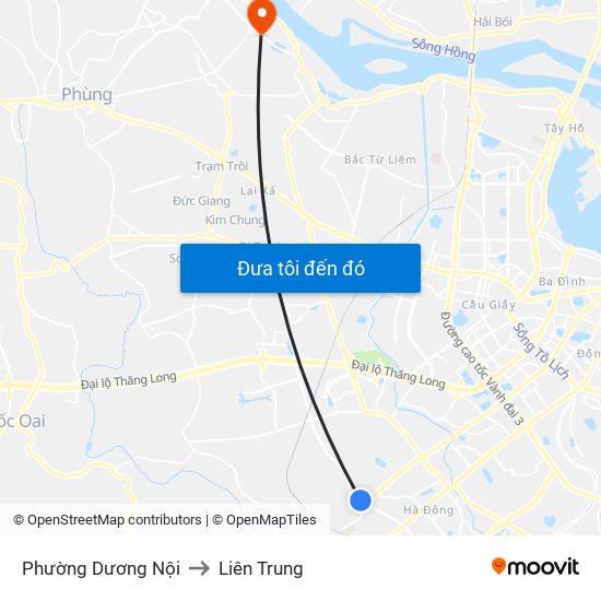 Phường Dương Nội to Liên Trung map