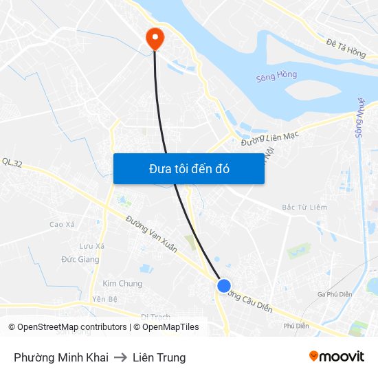 Phường Minh Khai to Liên Trung map