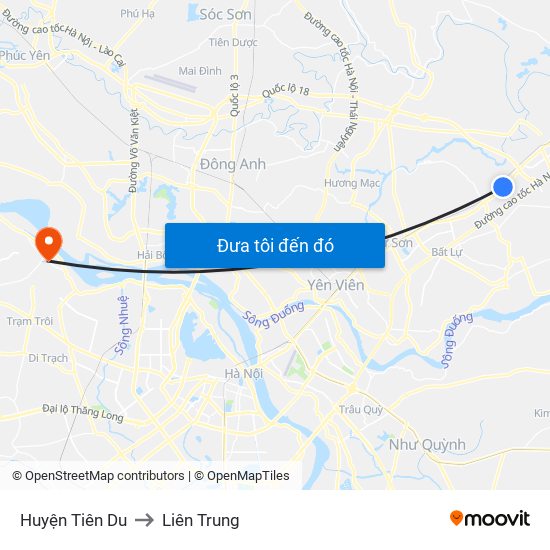 Huyện Tiên Du to Liên Trung map