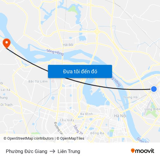 Phường Đức Giang to Liên Trung map