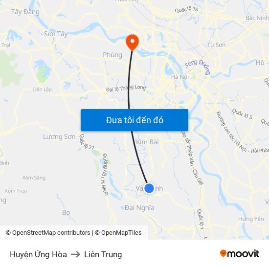 Huyện Ứng Hòa to Liên Trung map