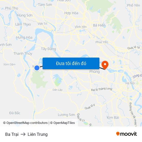 Ba Trại to Liên Trung map