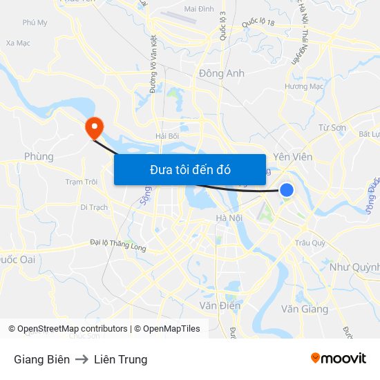 Giang Biên to Liên Trung map