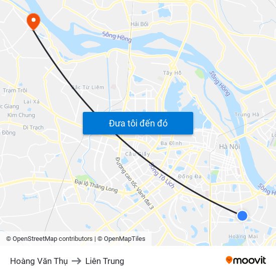 Hoàng Văn Thụ to Liên Trung map