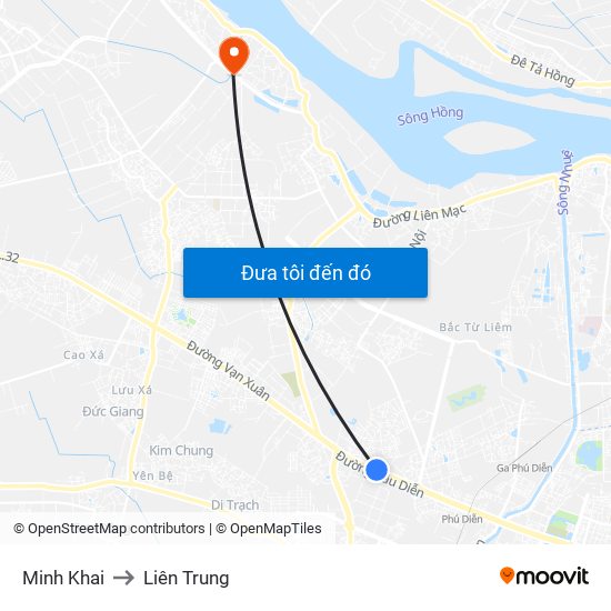 Minh Khai to Liên Trung map