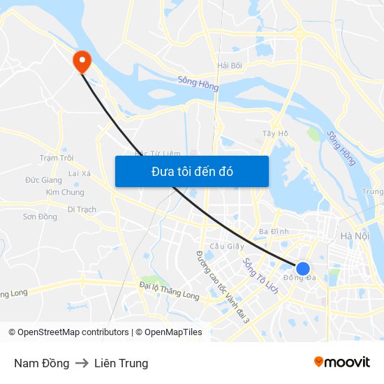 Nam Đồng to Liên Trung map