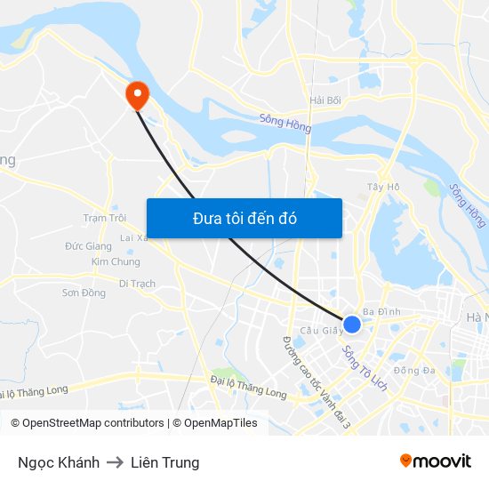 Ngọc Khánh to Liên Trung map