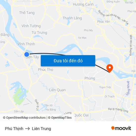 Phú Thịnh to Liên Trung map