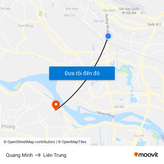 Quang Minh to Liên Trung map