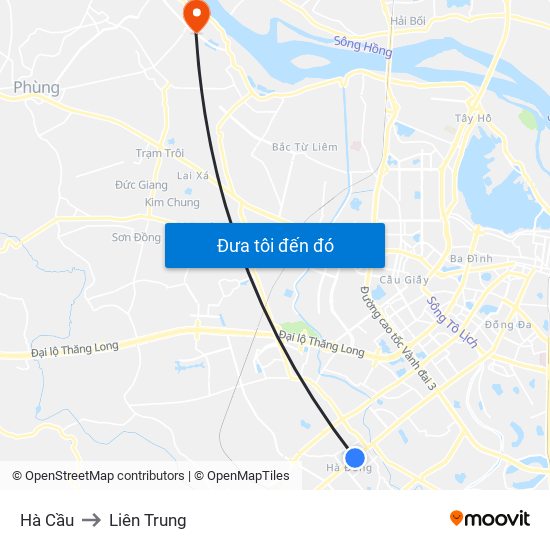 Hà Cầu to Liên Trung map