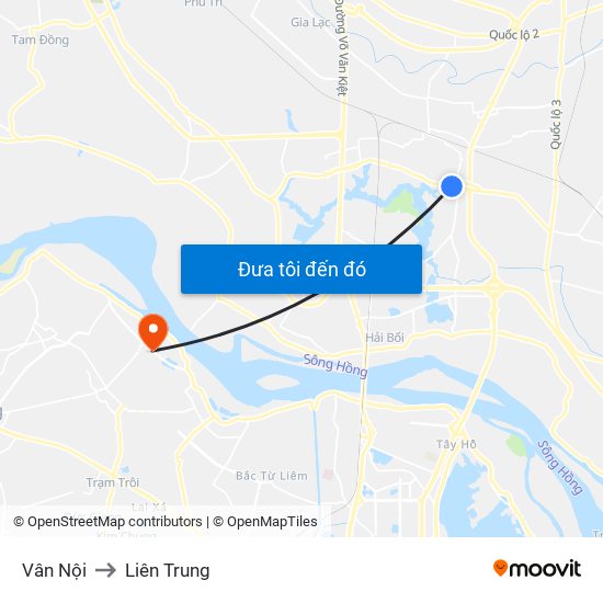 Vân Nội to Liên Trung map