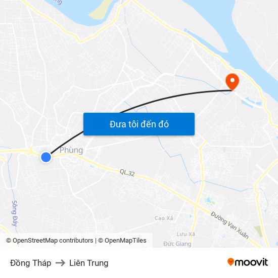 Đồng Tháp to Liên Trung map