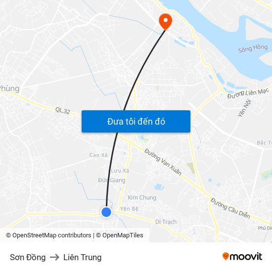 Sơn Đồng to Liên Trung map