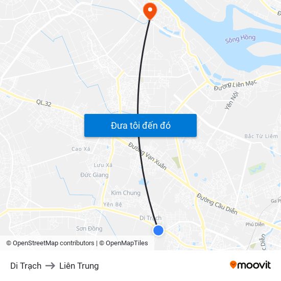 Di Trạch to Liên Trung map