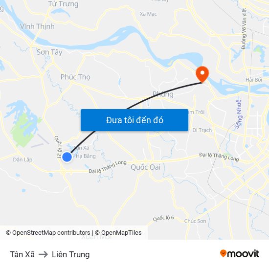 Tân Xã to Liên Trung map