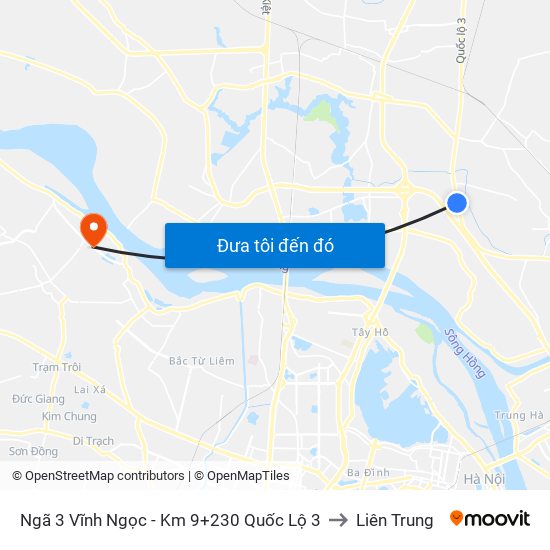 Ngã 3 Vĩnh Ngọc - Km 9+230 Quốc Lộ 3 to Liên Trung map