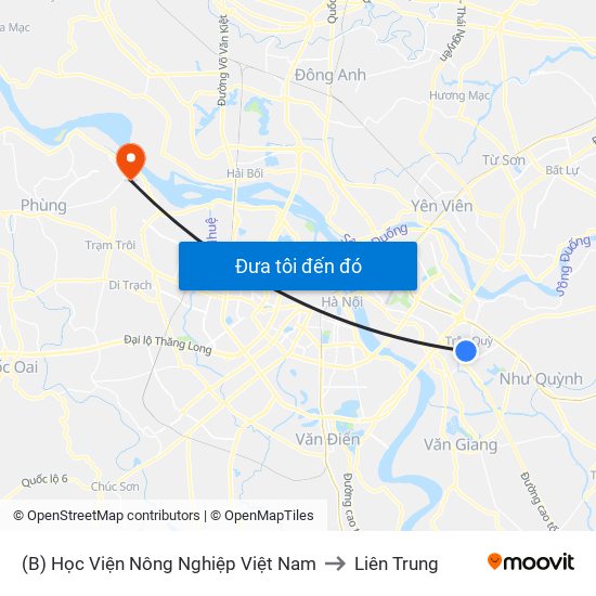 (B) Học Viện Nông Nghiệp Việt Nam to Liên Trung map