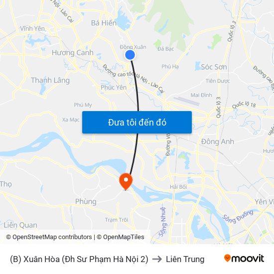 (B) Xuân Hòa (Đh Sư Phạm Hà Nội 2) to Liên Trung map