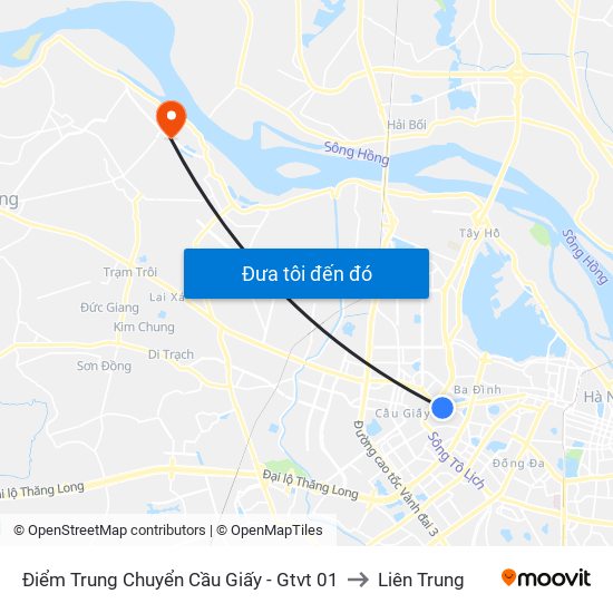 Điểm Trung Chuyển Cầu Giấy - Gtvt 01 to Liên Trung map