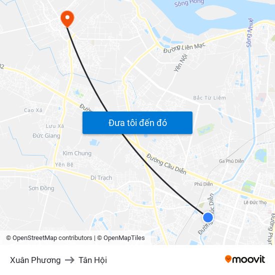 Xuân Phương to Tân Hội map