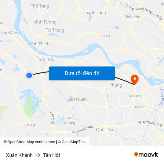 Xuân Khanh to Tân Hội map