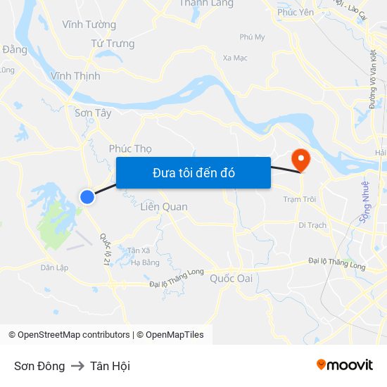 Sơn Đông to Tân Hội map