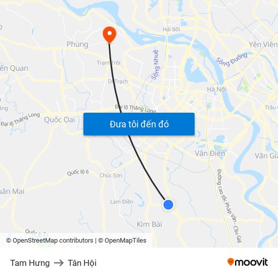 Tam Hưng to Tân Hội map