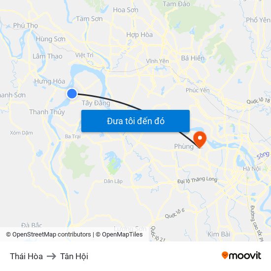 Thái Hòa to Tân Hội map