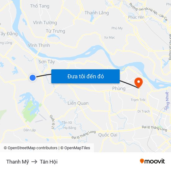 Thanh Mỹ to Tân Hội map