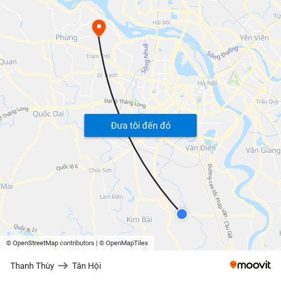Thanh Thùy to Tân Hội map