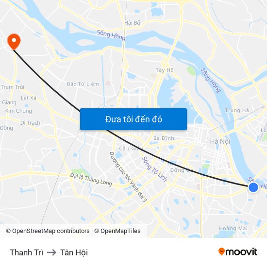 Thanh Trì to Tân Hội map