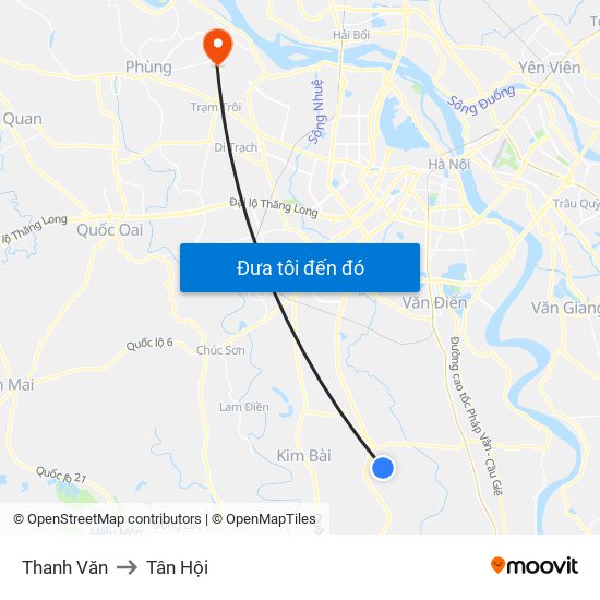 Thanh Văn to Tân Hội map