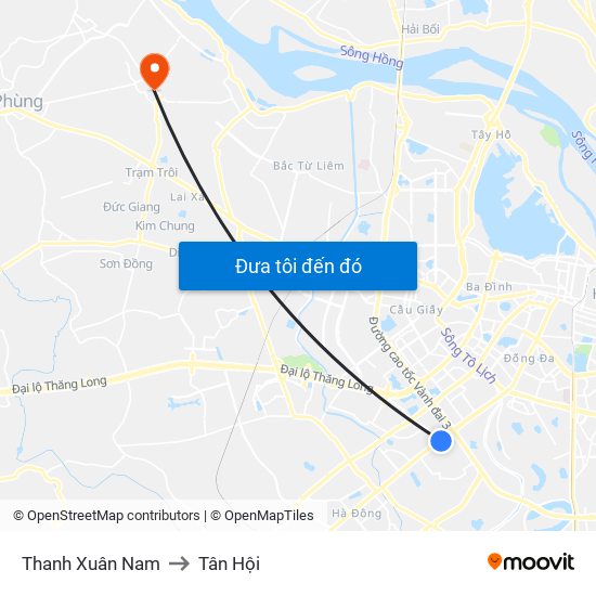 Thanh Xuân Nam to Tân Hội map