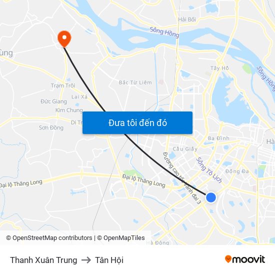 Thanh Xuân Trung to Tân Hội map