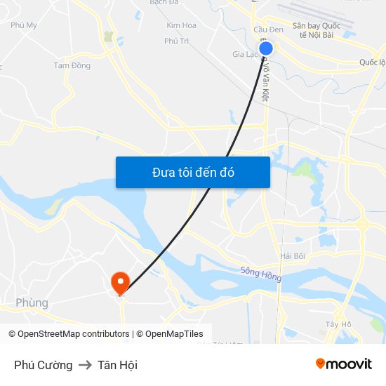 Phú Cường to Tân Hội map