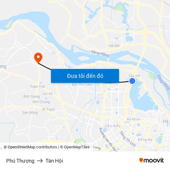 Phú Thượng to Tân Hội map