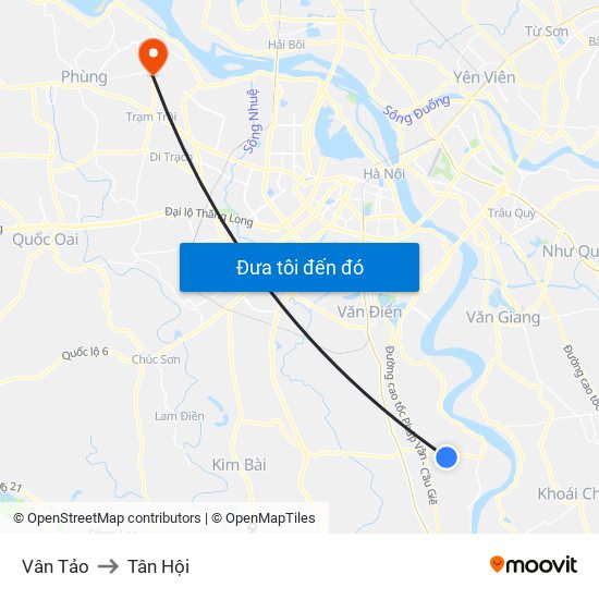 Vân Tảo to Tân Hội map