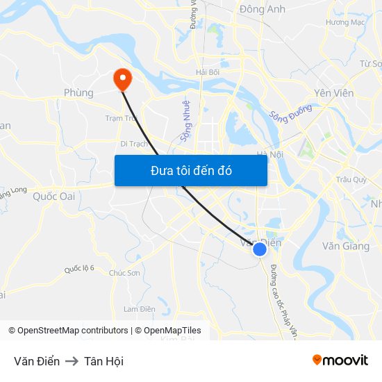 Văn Điển to Tân Hội map