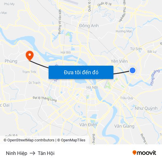 Ninh Hiệp to Tân Hội map